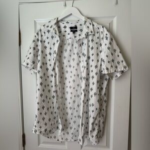 George Short Sleeve Button Up Shirt White with Cactus Pattern